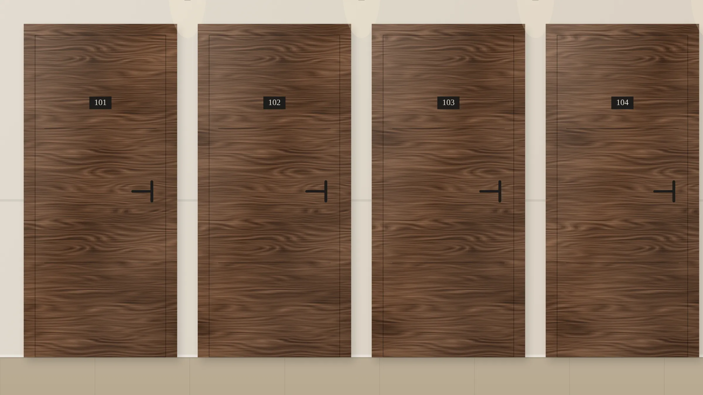 Couloir d’immeuble avec portes palières identiques